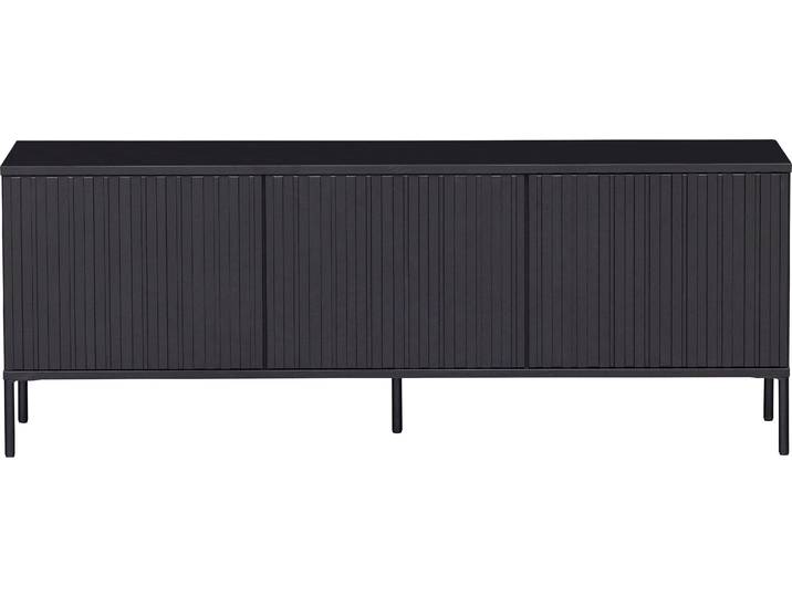 Sideboard WOOOD New Gravure FSC Mix holz mit Druckmechanismus H 56 x B 150 x T 44 cm , schwarz, B:150cm H:56cm T:44cm, Holzwerkstoff, Sideboards, Sideboard, Kiefernholz, Tragkraft höhenverstellbare boden 10 kg, Kabelöffnung