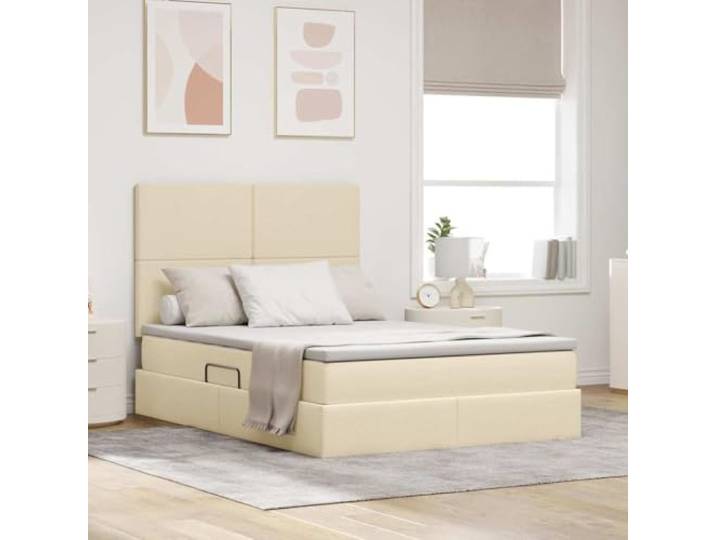 Stauraumbett mit LED Beleuchtung und Polyester Bezug Modernes Design 140 x Stauraumbett mit LED und Matratze Creme 140x200 cm Metallrahmen mit RGB Licht und Hydraulik