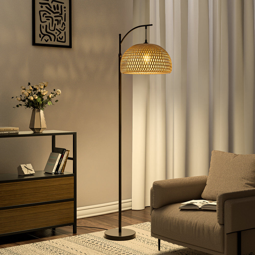 Bay Isle Home Aaftab 162.5cm Traditional Woven Rattan Black Arched/Arc Floor Lamp Black 162.5cm H X 27.9cm W X 71.1cm D