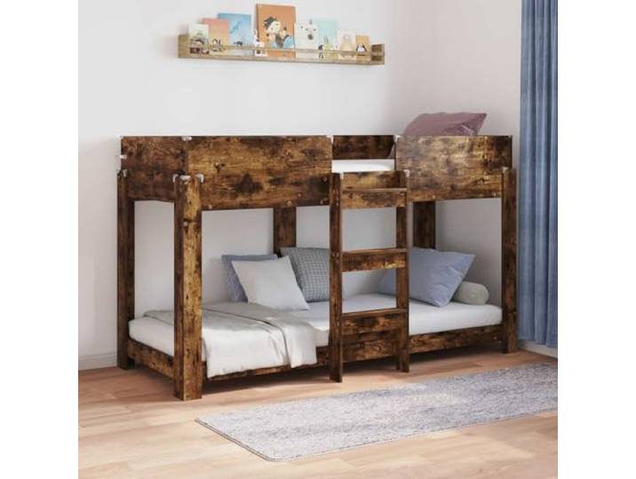 Robuster Holzwerkstoff Platzsparendes Design Doppelstockbett 75 x 190 cm Etagenbett für Kinder Geräucherte Eiche 75x190 cm Hochbett mit Lattenrost Platzsparendes Doppelstockbett Kinderzimmer