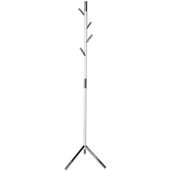 PROREGAL Schicker minimalistischer Garderobenständer mit 4 Aluminiumhaken | Höhe 180cm | Weiß, Haken verchromt