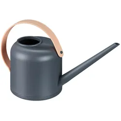 Relaxdays Gießkanne Zimmerpflanzen, 1,7 Liter, Kunststoff, Blumengießkanne für Zimmerpflanzen, langer Hals, grau/natur