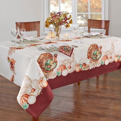 Threadmade Holiday Turkey Bordered Fall Tablecloth