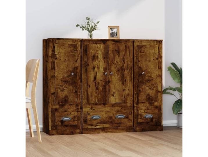 vidaXL Highboards 3 Stk. Räuchereiche Holzwerkstoff