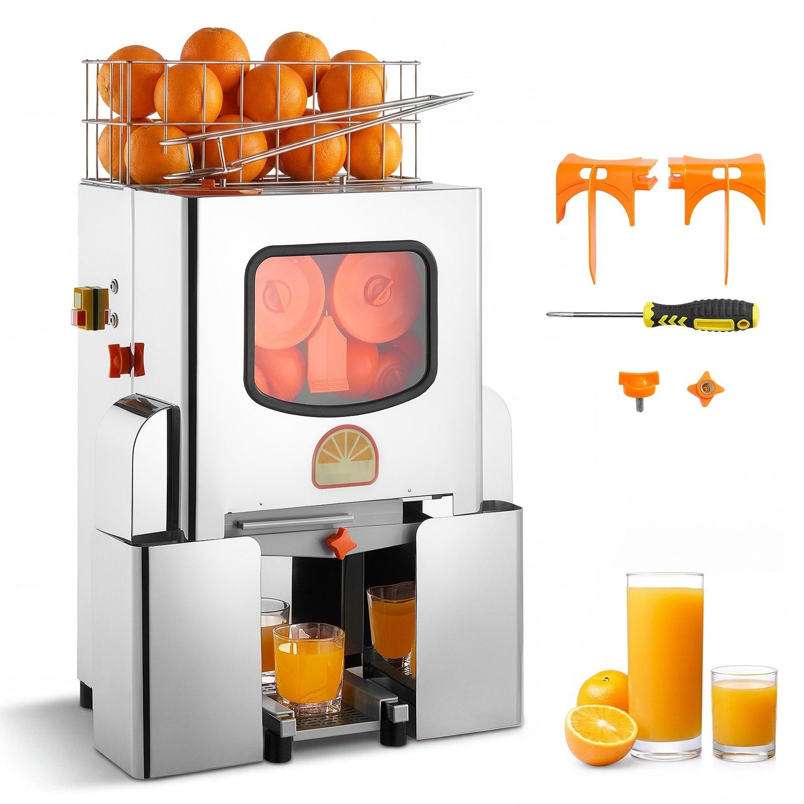 Gewerbliche Orangenpresse Zitruspresse - Elektrische Saftpresse - 120 W Edelstahl - Bis 20 Orangen/Min - Für Zitrusfrüchte & Granatäpfel - 2 Schalen-Auffangbehälter