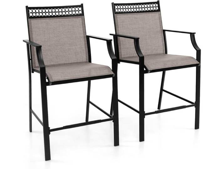 GOPLUS Lot de 2 Chaise de Jardin Extérieure en Tissu-Chaise à Hauteur de Comptoir avec Repose-Pieds 66x62x114CM Charge 180KG