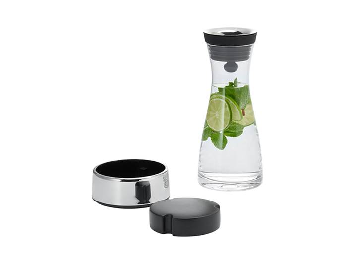 Design Wasserkaraffe „Cool“ mit Kühlsockel, 1000 ml Transparent, Silber Philippi