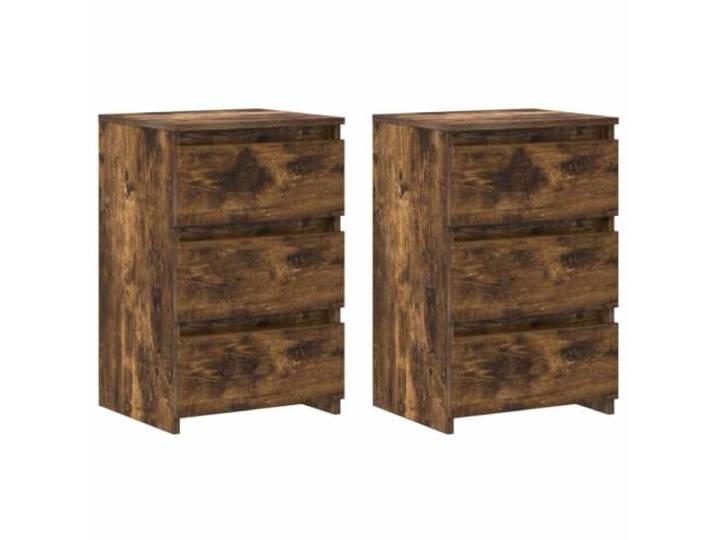 fsahslih Nachttisch 2er Set Räuchereiche 40x35x62,5 cm Holzwerkstoff Kompakte Beistellschränke fürs Schlafzimmer mit 3 geräumigen Schubladen für geordnete Aufbewahrung und robuster Ablage.
