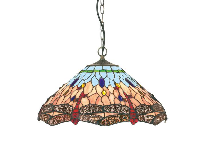 Suspension Dragonfly 42 x 22 x 42cm Multicolore/Laiton Laiton verni Verre coloré E27