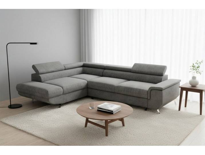 Fun Möbel Ecksofa Sofa mit Schlaffunktion PLATO in Stoff Onega, Ottomane Links oder Rechts, Sofa Rücken echt bezogen