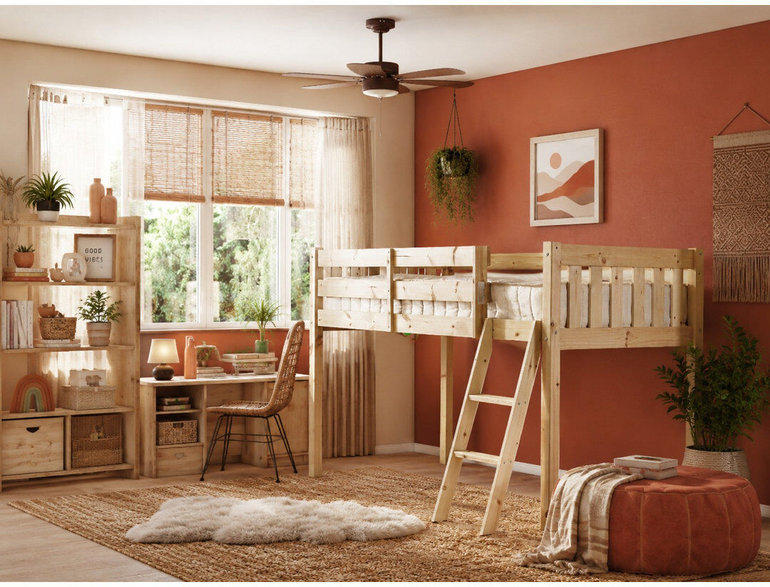 Harriet Bee Garst Mid Sleepers with Built-in Ladder Included Brown Double (4'6)