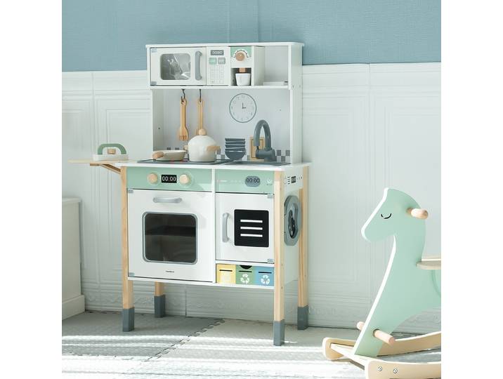 Mamabrum, grande cuisine en bois pour enfants avec lave-vaisselle, lave-linge et tableau noir, ensemble XXL, jouet éducatif Montessori, pour enfants de 3 ans.