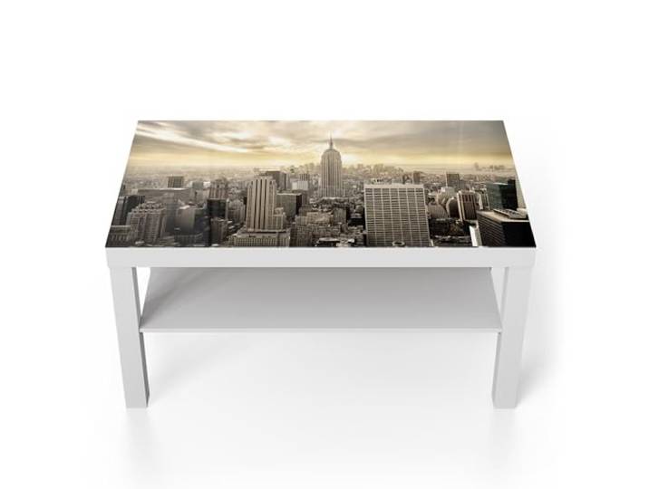 DEQORI Glastisch weiß groß 90x50 cm Motiv Goldene Metropole ausgefallener Beistelltisch aus Glas Hochglanz Couchtisch fürs Wohnzimmer moderner Couch Tisch mit Design