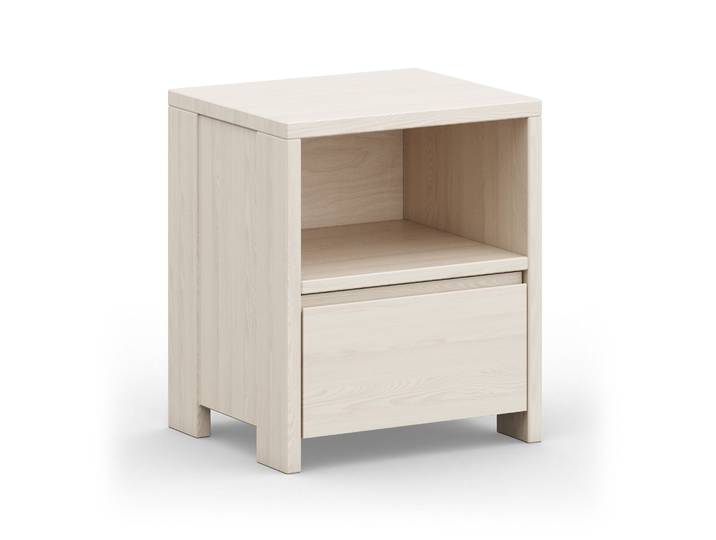 Naturwohnen Nachttisch Massivholz 52x44x38cm Natürlich Weiß lasiert Serie Arbor Schublade mit Soft Close mit bioola® colour veredelt