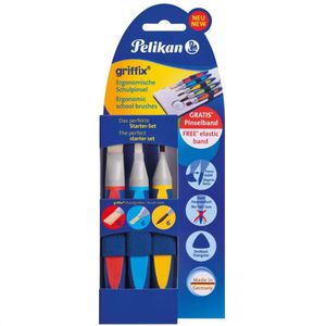 Pelikan Pinsel 700726 griffix, Pinselset, Haar- & Borstenpinsel, inkl. Pinselband, 3 Stück