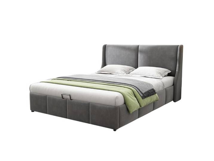 Polsterbett Doppelbett 140x200 cm avec tête de lit coussinée ovale gris lit fonction hydraulique