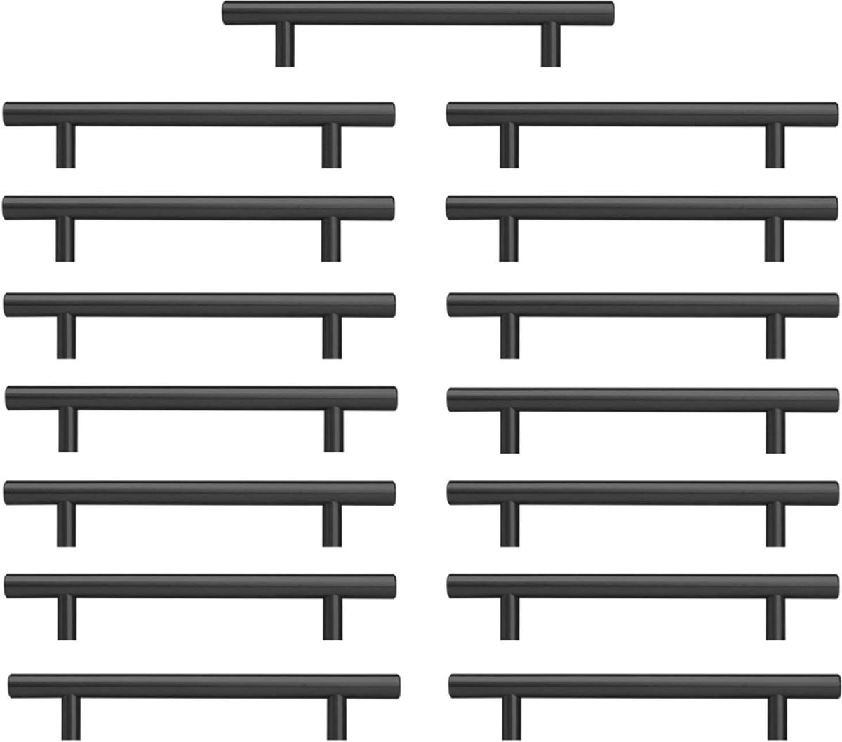 15x Zwarte Kastgrepen RVS 128mm Gatafstand Moderne Keukengrepen