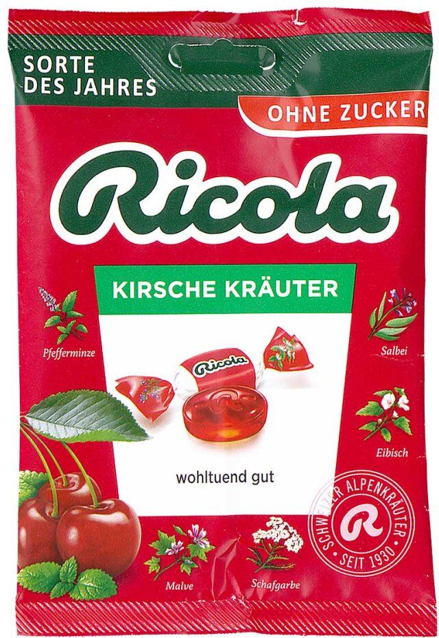 Ricola Kirsche Kräuter Bonbons ohne Zucker Beutel