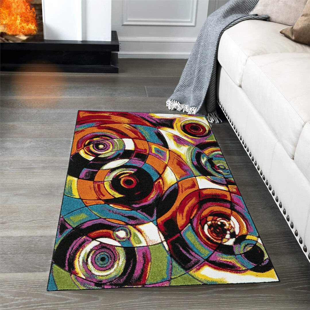 Metro Alterizio Abstract Flokati Area Rug Black/Blue/Brown Rectangle 80 x 150cm