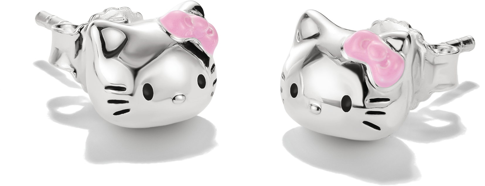 Paar Ohrstecker THOMAS SABO "THOMAS SABO ♡ Hello Kitty Ohrstecker", silber (silberfarben, schwarz, pink), Ohrringe, Damen, Metall, Emaille