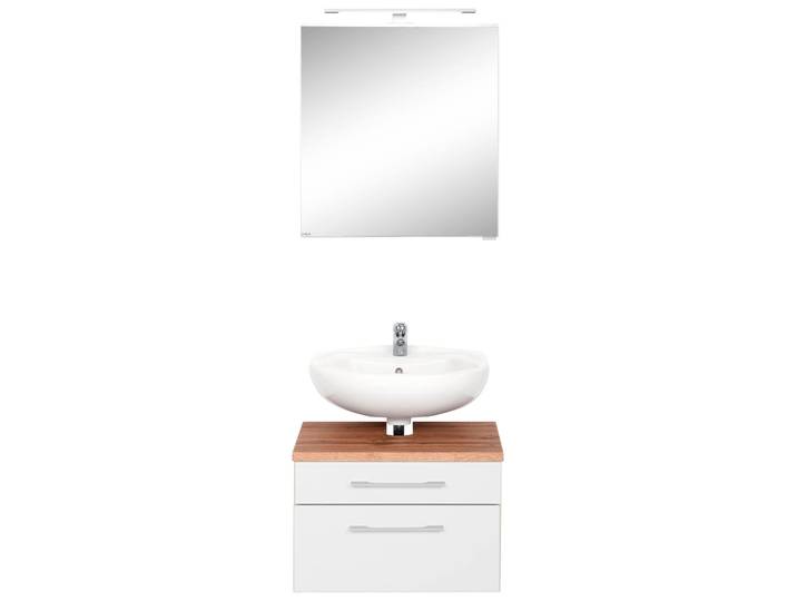 Badmöbel-Set WELLTIME Davos , weiss (weiß), Holzwerkstoff, MDF, Melamin, Kastenmöbel-Sets, Badmöbel-Set, Spiegelschrank und Waschbeckenunterschrank
