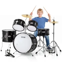 VEVOR Schlagzeugset für Kinder, 5-teilig, Anfänger-Schlagzeugset mit Bass-Toms, Snare, Standtrommel, verstellbarem Thron-Becken, Hi-Hat-Pedal und zwei Paar Drumsticks, für Kinder, schwarz