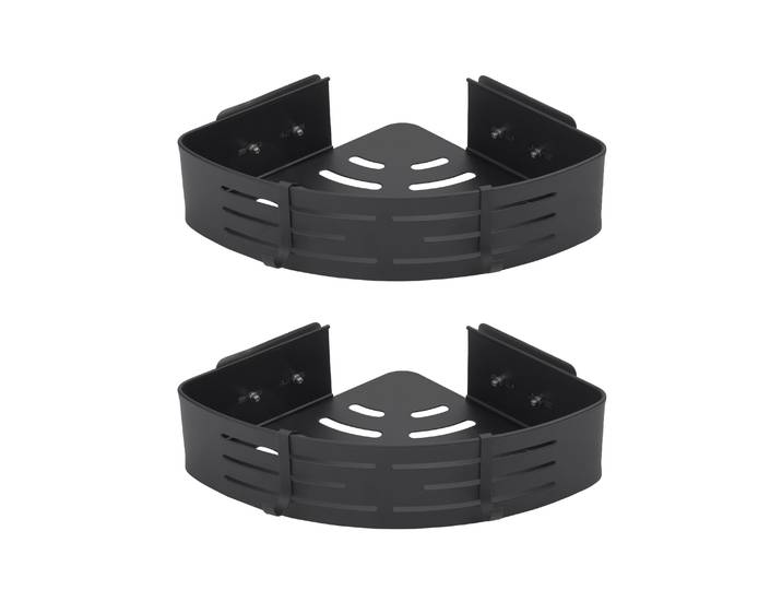 Eckregal Duschablage Aluminium mit 2 Haken 22 x 22 cm 2er Set schwarz