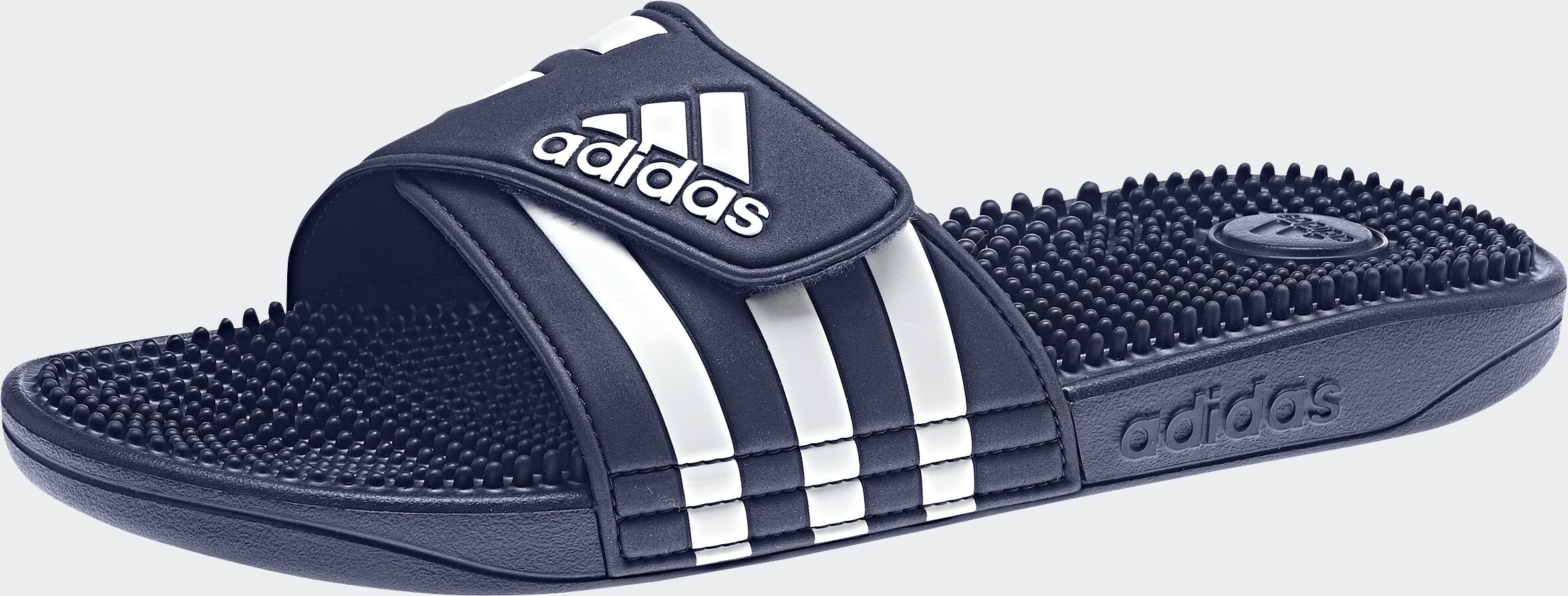 Badesandale ADIDAS SPORTSWEAR "ADISSAGE BADESCHLAPPEN", Damen, Gr. 44,5, blau (dunkelblau, ftwr weiß, dunkelblau), Synthetik, Schuhe Badesandale, Badelatschen dunkelblau, ftwr weiß, dunkelblau 44,5