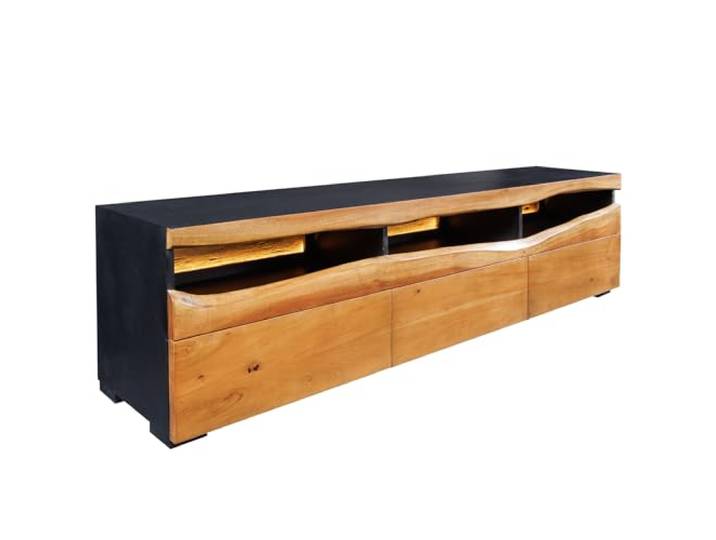 Riess Ambiente Massivholz TV-Lowboard Grand Acacia 180cm braun Akazie mit LED-Beleuchtung Baumkante TV-Schrank Sideboard Wohnzimmerschrank Fernsehtisch