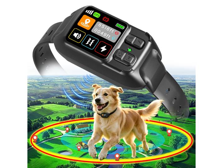Système de clôture sans fil pour chien avec GPS - Clôture électrique pour chien avec technologie satellite GPS, régions personnalisables, 15-2000m