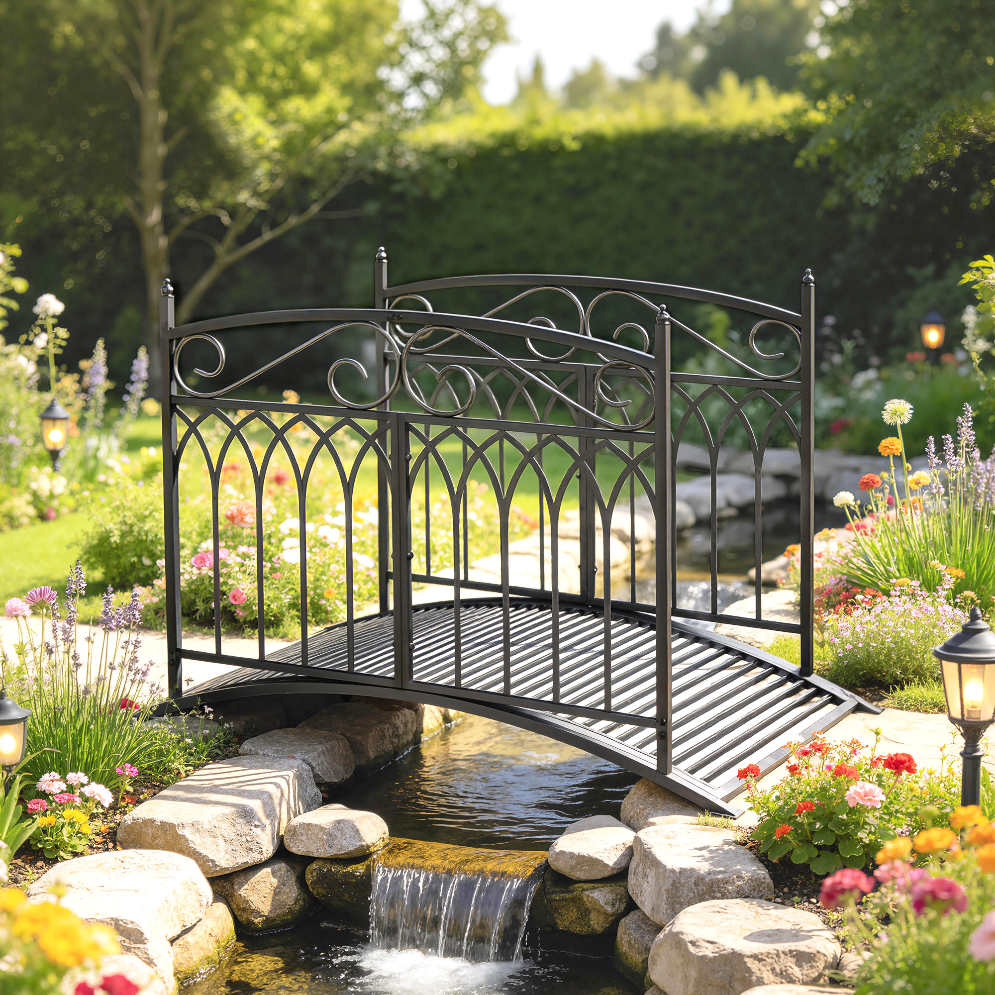 Outsunny Ponte da giardino in metallo 135,5 cm Ponte per laghetto con parapetti di sicurezza Look antico Resistente alla ruggine Montaggio semplice   Aosom Italy