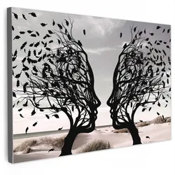 LEINWANDBILD Strand - Meer - Menschen - Baum - Moderne Kunst Gemälde 60x40 cm