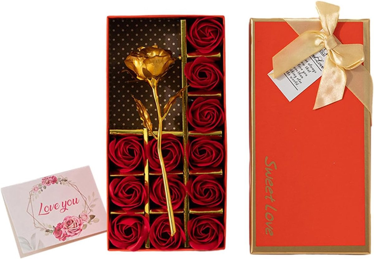 Kunststof Roos met Cadeaudoos en Kaart voor Valentijnsdag en Decoratie
