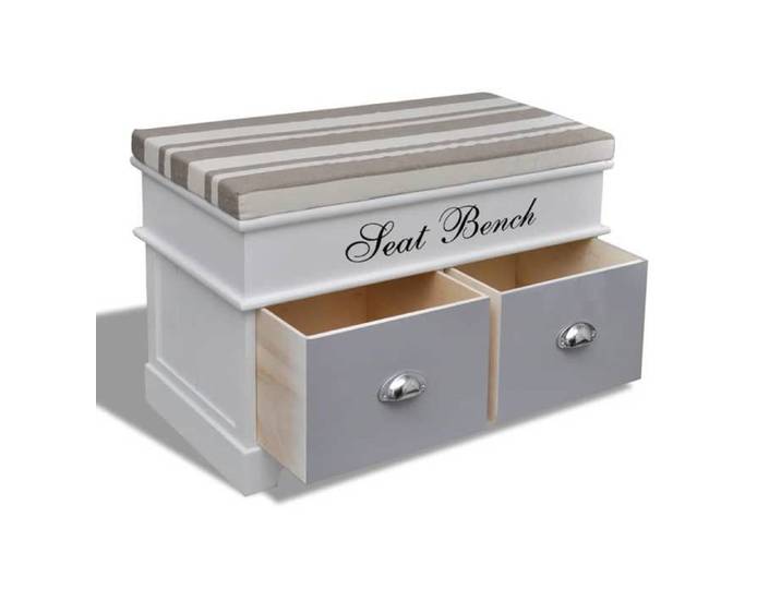 NEW Blanc MEUBLE SIEGE - - Banc d'entrée et de rangement avec coussin gris 2 tiroirs Blanc - Banc coffre - Pour maison（1parce