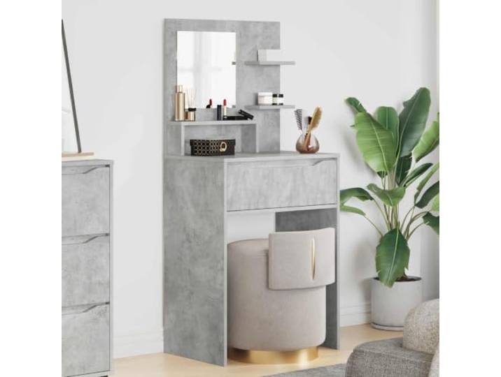 Schminktisch Beton Grau 80 x 39,6 x 135 cm mit Kugellager-Schubladen Holzwerkstoff, Kugellager-Schubladen, Regale, rechteckig, modern, platzsparend, pflegeleicht