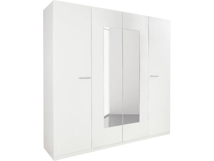 Drehtürenschrank, 225x210 cm, Holzwerkstoff, Weiß, 4 Türen & Spiegel, Landhaus, Rauch