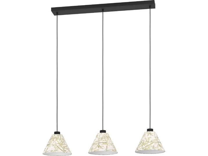 EGLO Lampe à suspendre Oxpark\, lampe à suspendre\, lampe de salle à manger en métal noir et textile avec feuilles de bambou\, lampe à suspendre\, douille E27\, 92 cm