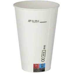VEPATIM 200x Kaltgetränkebecher Pappbecher weiß mit CE Eichstrich 250 ml