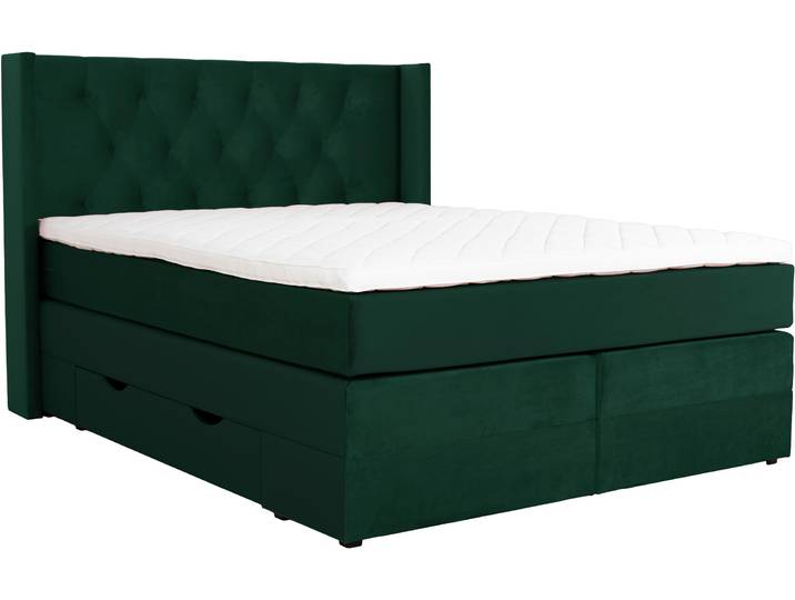 Boxspringbett HOME AFFAIRE Elegance , grün, B:161cm L:210cm, Samtoptik (100% Polyester);Struktur (100% Polyester), Komplettbetten, Boxspringbett, mit schöner Knopfheftung, in den Härtegraden H2 & H3, inkl. Schubladen
