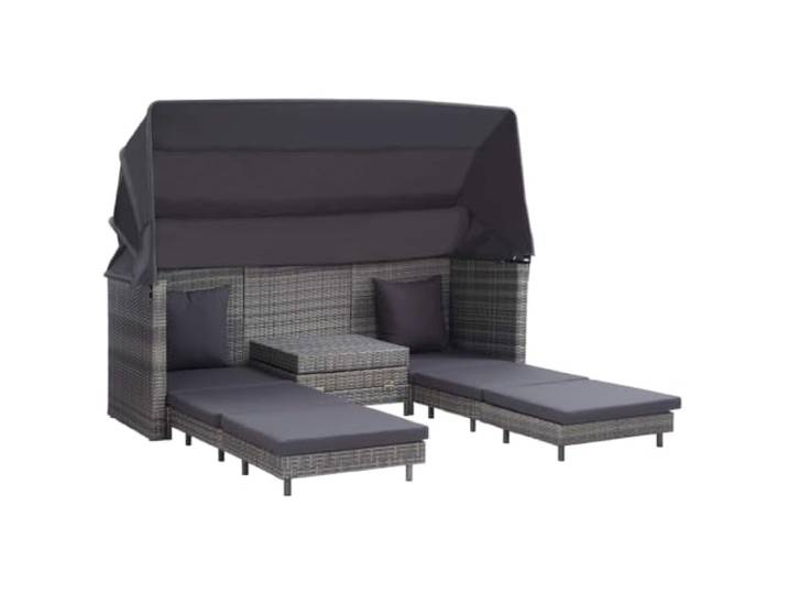 ZQQLVOO Ausziehbares 3-Sitzer-Schlafsofa mit Dach Poly Rattan Grau PE-Rattan, pulverbeschichteter Stahlrahmen, 3 Rückenkissen, 9 Sitzkissen, einfache Montage