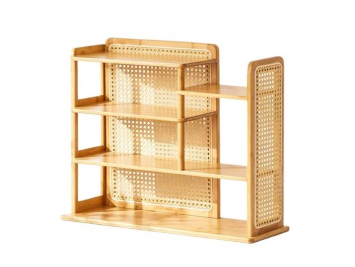 SNDISNV Tisch-Getränkehalter for den Wandschrank aus Rattan Mehrschichtiges Ins-Kaffeetassen-Ausstellungsregal for die Küche(02,Length 66cm)