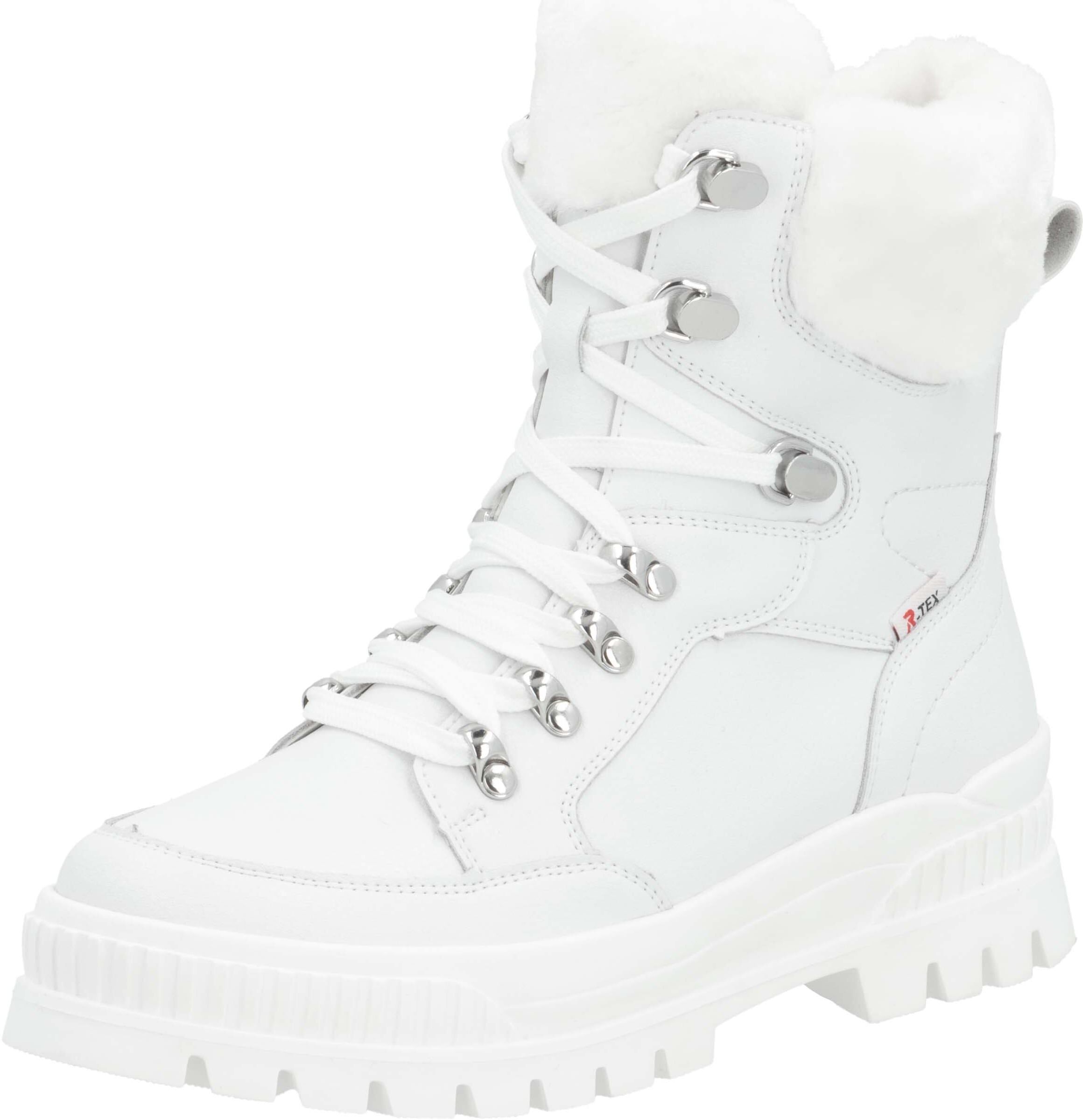 Winterboots RIEKER SPORT, Damen, Gr. 42, weiss (weiß), Leder, Textil, Schuhe Winterboots, Schneeboots, Winterstiefelette mit wasserabweisender R-TEX-Membran weiß 42