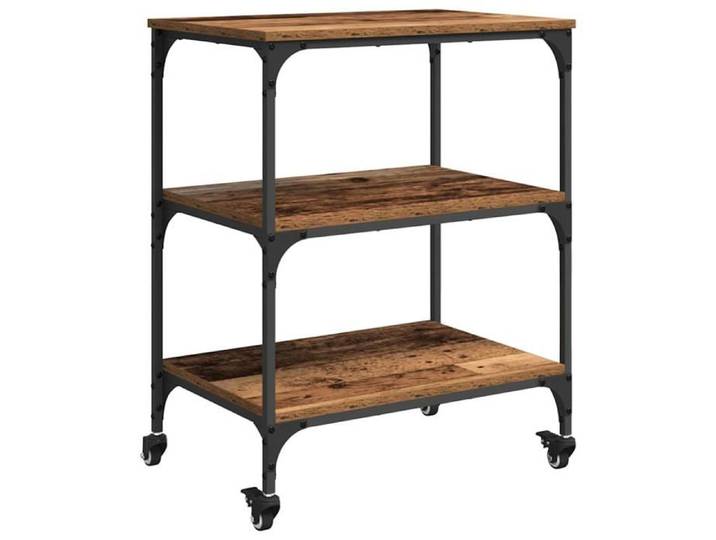 Chariot de cuisine en bois - - 60x41x76 cm - Bois ancien - Bois d'ingénierie - Roues - Style industriel