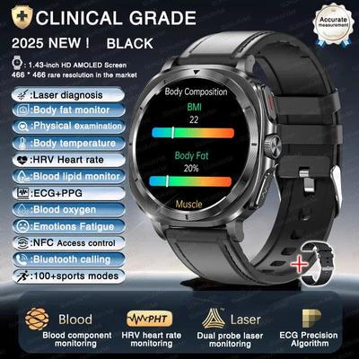 Smart Health ECG Watch With Blood Pressure & Body Analysis Tracking black Leather