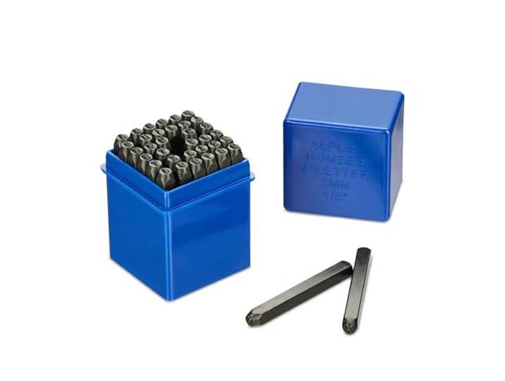 Relaxdays Lettres à frapper\, 36 pièces\, 3 mm\, pour cuir et métal\, A à Z et 0 à 9\, acier\, noir
