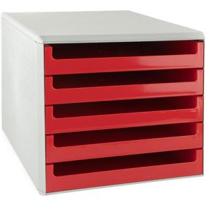 Böttcher-AG Schubladenbox A4, Kunststoff, 5 Fächer, offen, rot / hellgrau