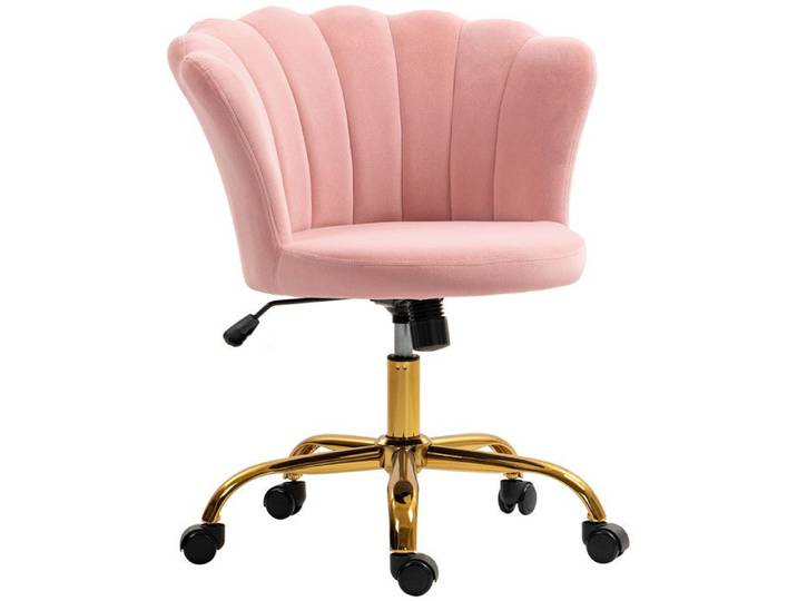 Chaise bureau velours design coquillage LUCIA rose et doré