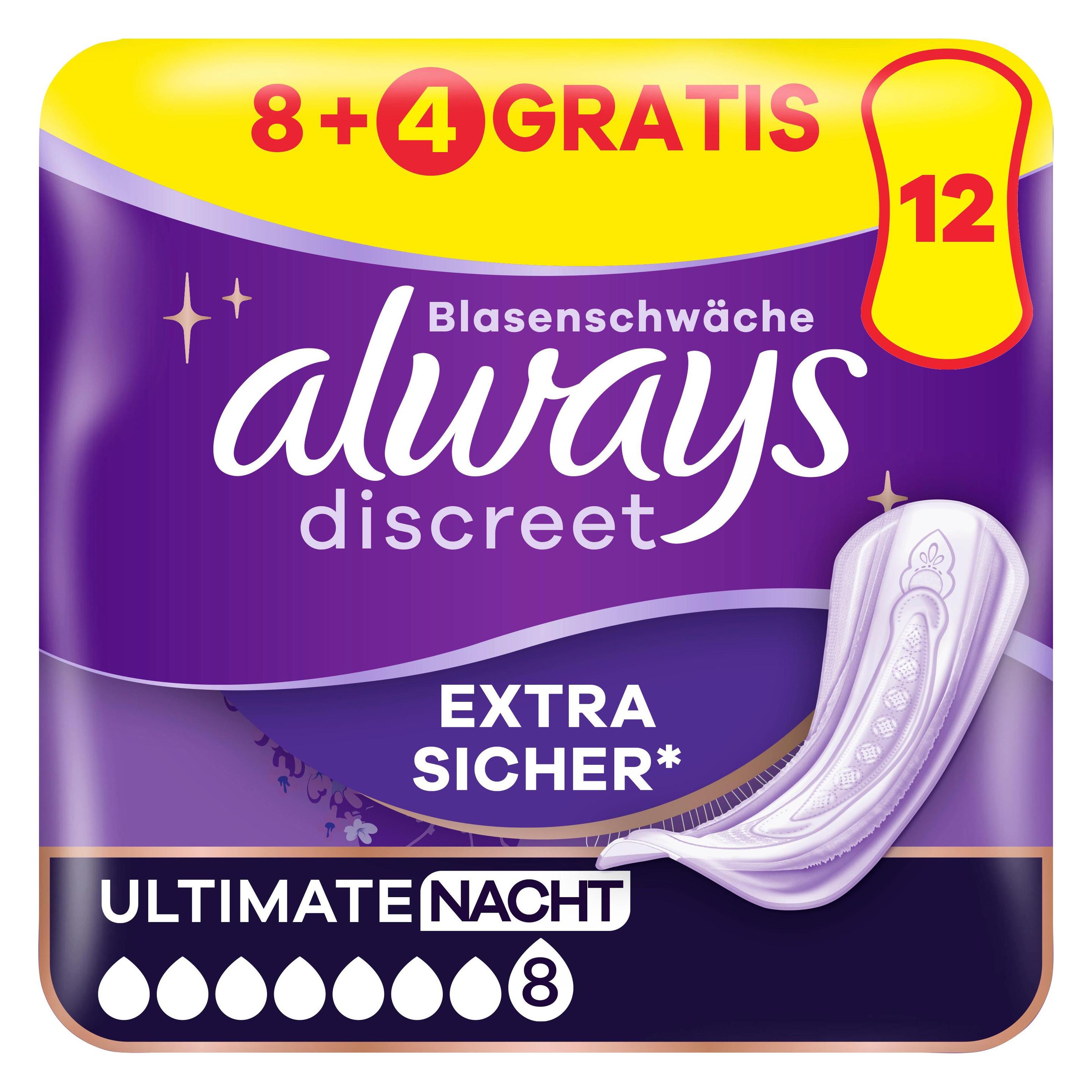 Always Discreet Inkontinenz, Ultimate Nacht 8+4 GRATIS Inkontinenz-Höschen (47468666)