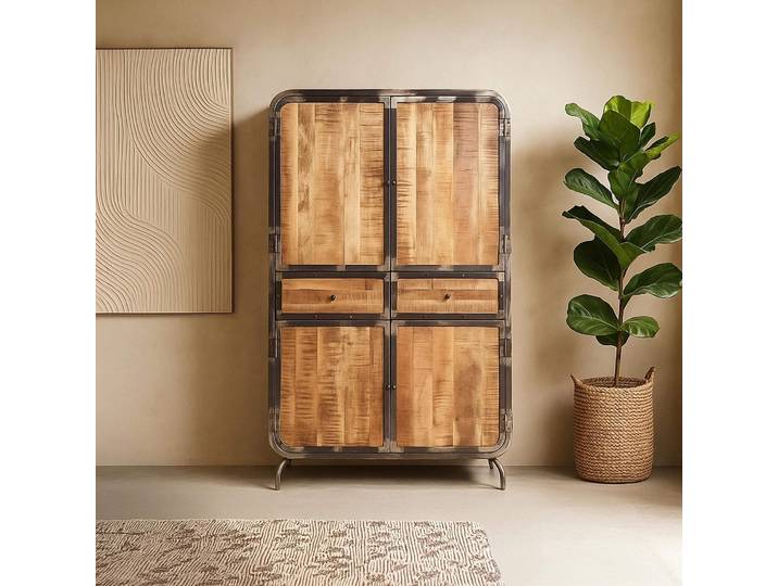 Armoire buffet industrielle en bois massif et métal 100 cm - Manchester