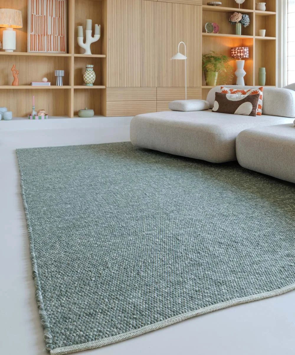 Nordic Weavers Wollen vloerkleed Silvull groen rechthoekig